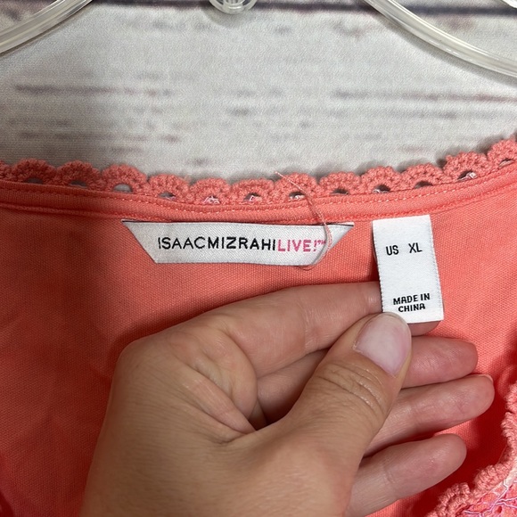 Isaac Mizrahi Live Peachy Pink Lined Lace V Neck S/S Blouse Sz XL! - Picture 6 of 8
